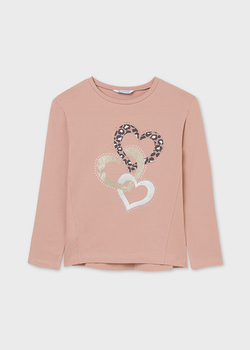 Bluzka z długim rękawem dla dziewczynki różowa Mayoral serca