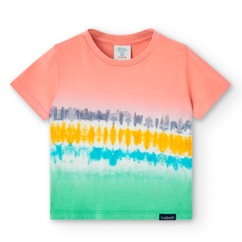 Koszulka z krótkim rękawem kolorowa tie dye kolor łososiowy Boboli dla chłopca