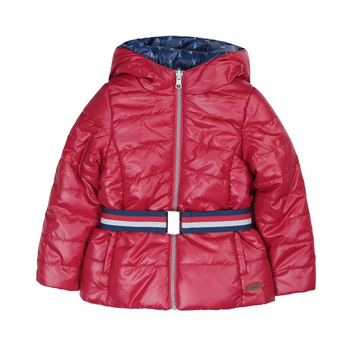 Kurtka ocieplana dla dziewczynki dwustronna z paskiem kwiatki kolor Bordowy Boboli