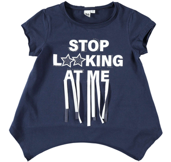 Asymetrycna koszulka krótki rękaw print wstążeczki kolor granatowy  iDO dla dziewczynki