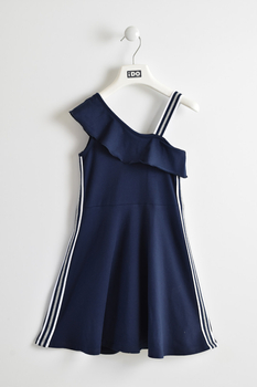 Sukienka z dzianiny na jedno ramię falbana lampas kolor granatowy iDO dla dziewczynki