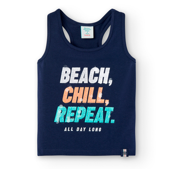 Koszulka na ramiączka typu bokserka napisy kolor granatowy Boboli dla dziewczynki