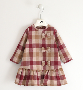 Sukienka w kratę z długim rękawem dla dziewczynki kolor beżowy iDO
