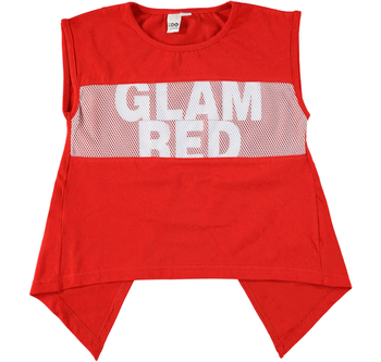 Asymetryczna koszulka krótki rękaw print kolor czerwony  iDO dla dziewczynki