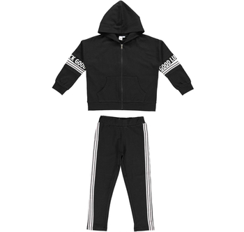 Dres dwuczęściowy bluza z kapturem rozcięcia na rękawach spodkie kolor czarny iDO dla dziewczynki