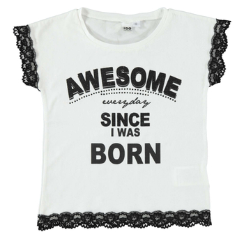 Koszulka krótki rękaw print koronka kolor biały iDO dla dziewczynki