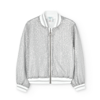 Kurtka bomberka dla dziewczynki z cekinami srebrna Boboli 