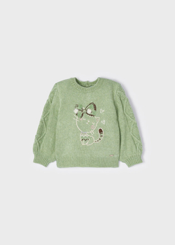 Sweter fantazja z haftem Aloesowy Baby dla dziewczynki kotek