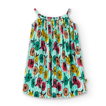 Sukienka plisowana na ramiączka wzór kolor turkusowy Boboli dla dziewczynki