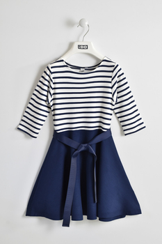 Sukienka z lejącej się tkaniny z paskiem w pasie kolor granatowy iDO dla dziewczynki