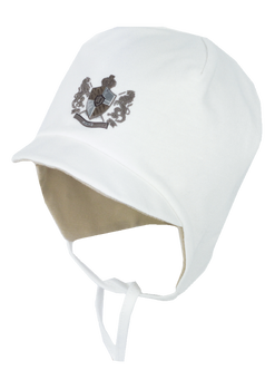 Chłopięca czapka niemowlęca wiązana z daszkiem kolor ekri  - Jamiks