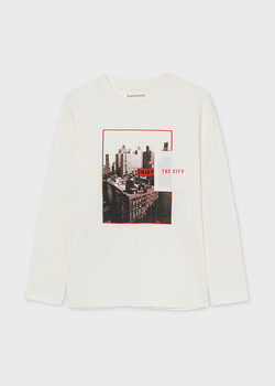 Koszulka z długim rękawem kremowa dla chłopca Mayoral "enjoy the city"
