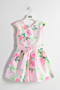 Elegancka sukienka wyjściowa w róże z paskiem kolor różowy iDO dla dziewczynki