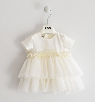 Sukienka na chrzest tiul dla dziewczynki kolor kremowy iDO