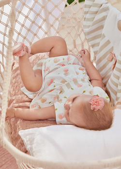 Sukienka z krótkim rękawem oraz pasujące majteczki kolor beżowy Jabłuszka Mayoral dla dziewczynki