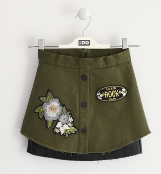 Spódnica podwójna dla dziewczynki kolor wojskowa zieleń skórzana czarna podszewka iDO