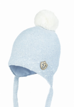 Czapka  niemowlęca zimowa wiązana z pomponem dla chłopca Jamiks błękitna 