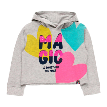 Bluza crop z kapturem dla dziewczynki kolor jasny szary melanż