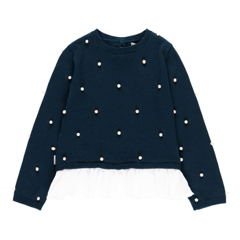 Bluzka z dzianiny łączona dla dziewczynki kolor granatowy