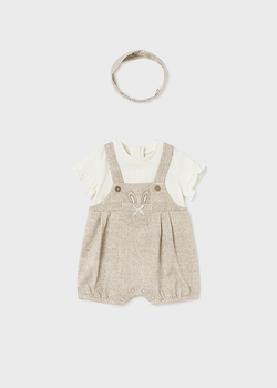 Rampers ogrodniczki z opaską kolor Beżowy Mayoral dla dziewczynki