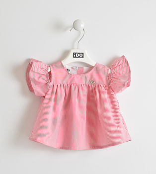 Bluzka koszulowa krótki rękaw hiszpanka kolor biały w czerwone pasy iDO dla dziewczynki