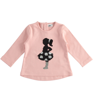 Bluzka z długim rękawem mięsista bawełna baletnica dla dziewczynki kolor różowy cekiny iDO