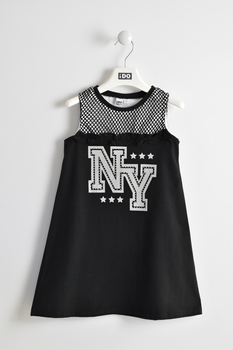 Sukienka z dzianiny bez rękawów nadruk siateczka kolor czarny iDO dla dziewczynki