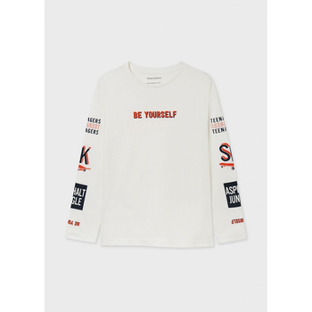 Koszulka z długim rękawem "be yourself" kremowa dla chłopca Mayoral