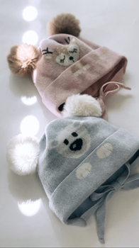 Czapka  niemowlęca zimowa wiązana z pomponami Jamiks błękitna 