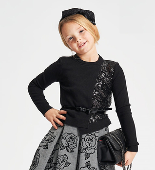Sweter asymetryczny dla dziewczynki kolor czarny cekiny iDO