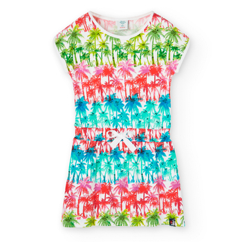 Sukienka krótki rękaw palmy kolor biały Boboli dla dziewczynki
