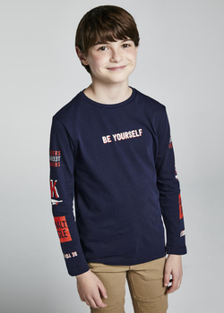 Koszulka z długim rękawem granatowa "be yourself" Mayoral