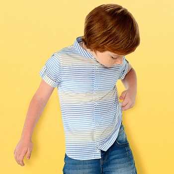 Koszula z krótkim rękawem dla chłopca w paski ze stójką Mayoral