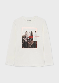 Koszulka z długim rękawem kremowa dla chłopca Mayoral "enjoy the city"