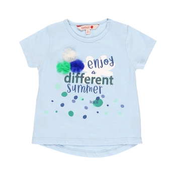 Bluzka z krótkim rękawem dla dziewczynki kolor błękitny Boboli
