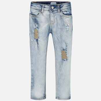 Spodnie długie jeans fantazja slim fit perełki, koraliki, przetarca Mayoral dla dziewczynki