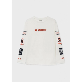Koszulka z długim rękawem "be yourself" kremowa dla chłopca Mayoral