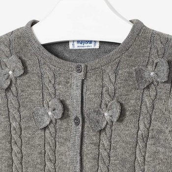 Sweter rozpinany z kokardkami szary