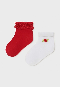 Skarpetki niemowlęce eleganckie białe/ czerwone Mayoral dla dziewczynki