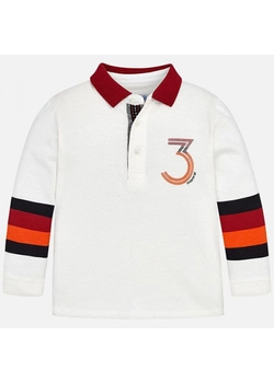 Koszulka polo długi rękaw kontrasty kolor biały dla chłopca Mayoral